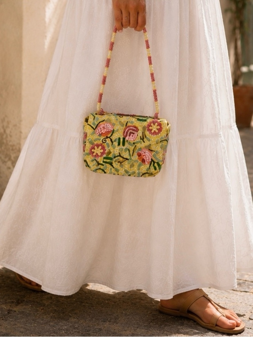 NWT Hand-Beaded Floral Mini Bag • Handmade in India • European Summer Statement
